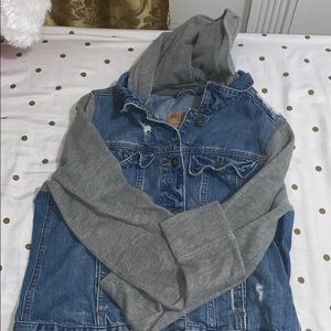 Hollister Jean jacket with grey hoodie